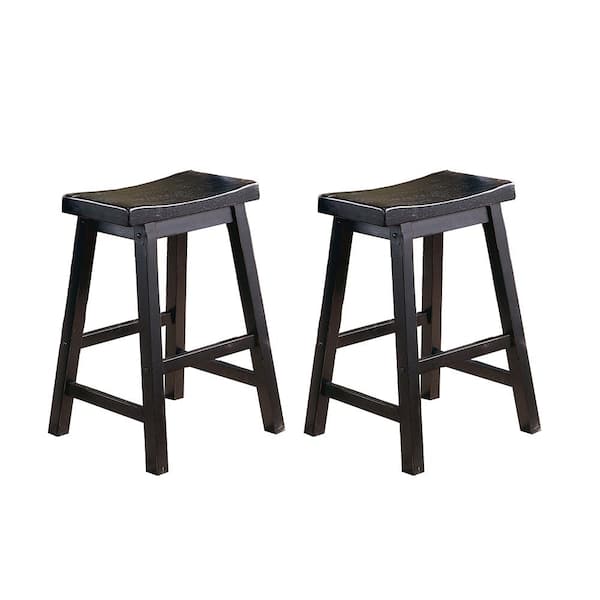 Lazzara Nisky 23 in. Black Finish Solid Wood Dining Stool with Wood Seat (Set of 2)