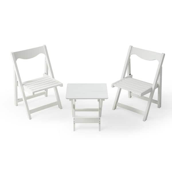 HOTEBIKE HIPS Material Foldable Outdoor Bistro Set with 2 Chairs and Rectangular Table, White