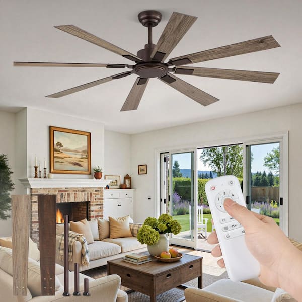 Indoor/Covered Outdoor 65 in. Light Oak Downrod Mount 8 Blades Ceiling Fan with Remote Control, 6-Speed Adjustable