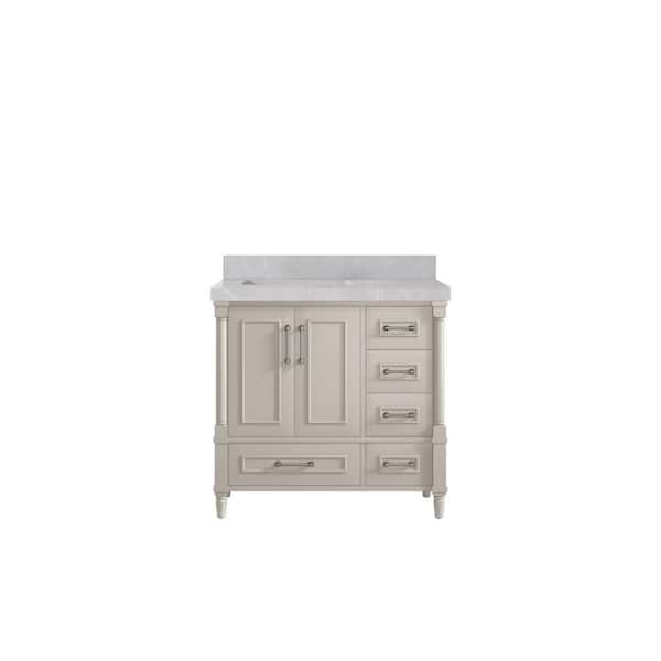 Willow Collections Hudson 36 in. W. x 22 in. D x 36 in. H Single Left Offset Sink Bath Vanity in Fine Grain with 2 in. Pearl Gray Qt. Top