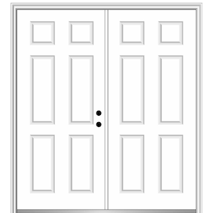 72 in. x 80 in. Classic Left-Hand Inswing 6-Panel Painted Fiberglass Smooth Prehung Front Door with Brickmould