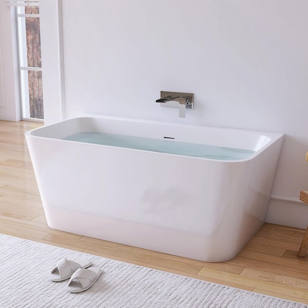 55 in. x 29.5 in. Thick-Side Acrylic Flatbottom Freestanding Soaking Bathtub in White