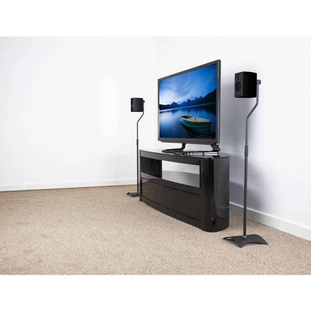 Adjustable Black Metal Speaker Floor Stands, Set of 2