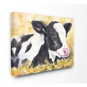 36 in. x 48 in. "Cute Baby Cow Yellow" by George Dyachenko Canvas Wall Art