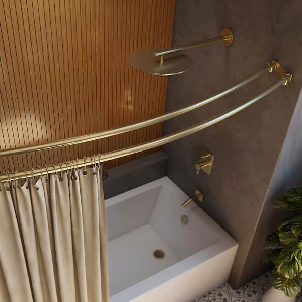 Flex 60 in. L Stainless Steel Tarnish Resistant Double Curved Shower Curtain Rod in Brushed Brass