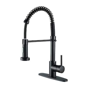 High Arc Single Handle Spring Pull Down Sprayer Kitchen Faucet with 2-Function Sprayer Included in Matte Black