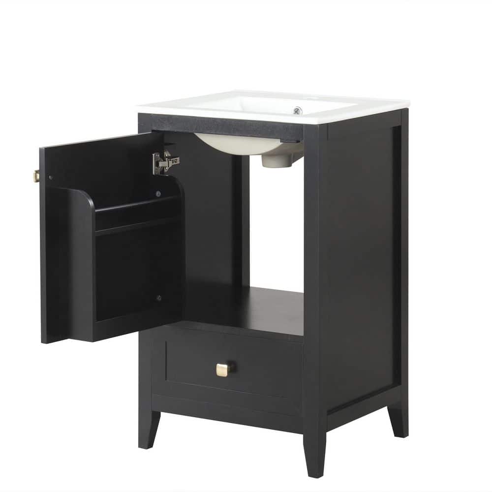 20 in. W Single Sinks Freestanding Black Bath Vanity with White Ceramic Top and Drawers Unassembled price history on PriceWatchPro