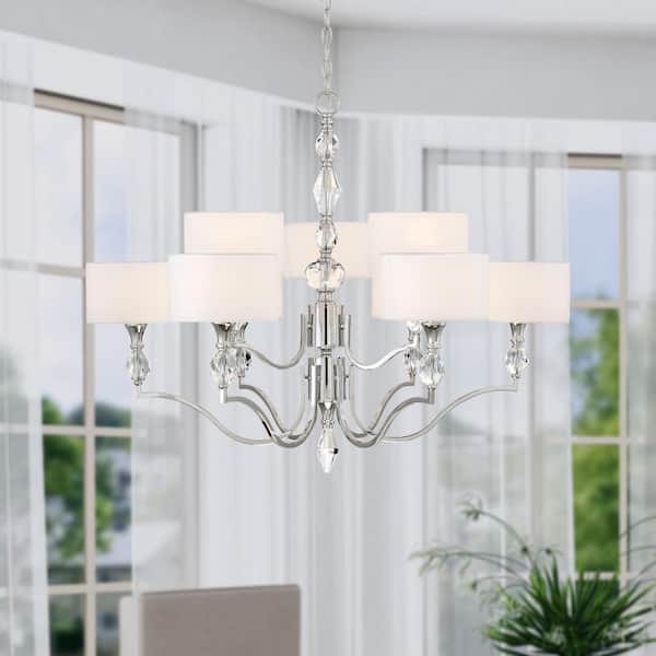 Designers Fountain Evi 9-Light Chrome Traditional Shaded Chandelier for Dining Areas with No Bulbs Included