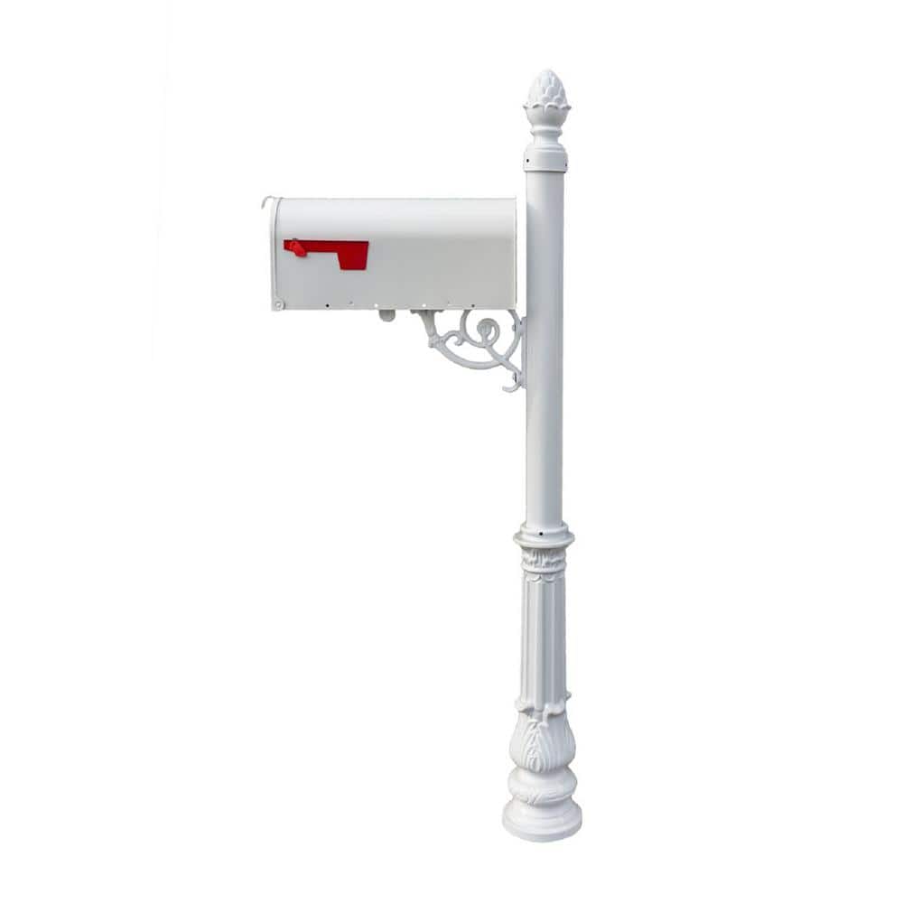 Lewiston White Decorative Post Mounted Mailbox System with Non-Locking E1 E