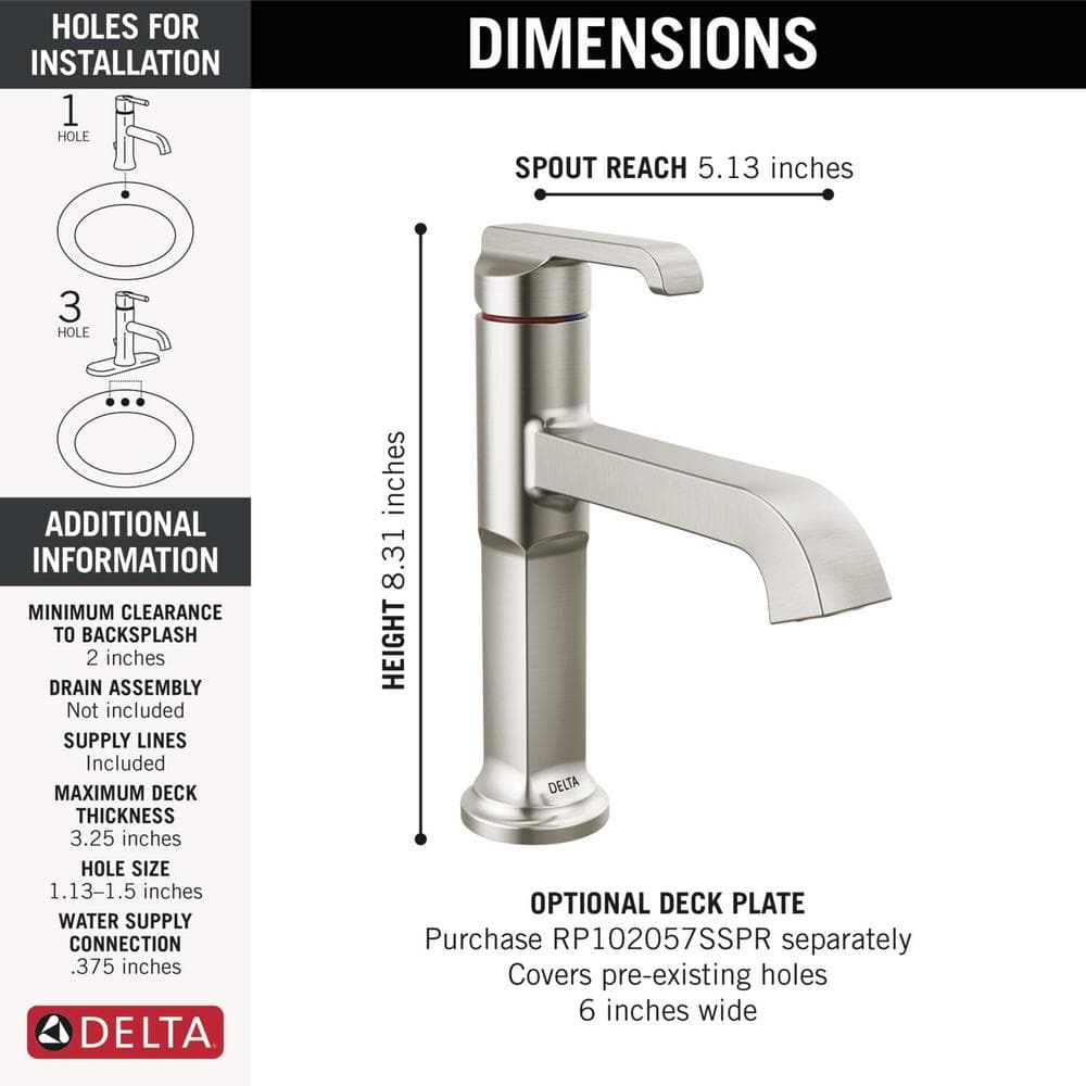 Tetra Brushed Nickel Single Handle Bathroom Faucet
