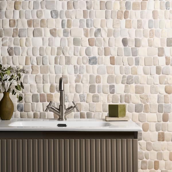Countryside Pathway Lombok Beige 6 in. x 0.47 in. Natural Stone Mosaic Wall Tile Sample