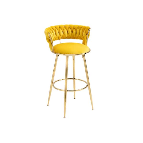 Unbranded 35.04 in. H Yellow Velvet Metal High Back Bar Tools with Footrest