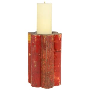 10 in. x 6.5 in. Red Reclaimed Wood Candle Holder from India