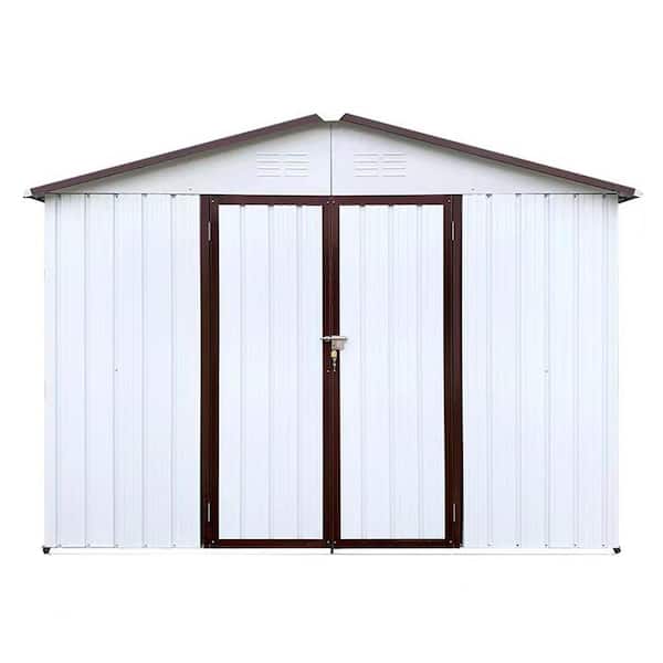 Siavonce 6 ft. x 8 ft. Metal Garden Sheds Outdoor Storage Sheds White Plus Coffee, 48 sq. ft.