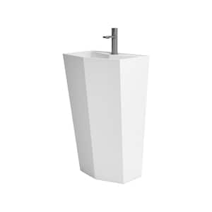 35.4 in. Free-Standing Pedestal Sink Basin without Drain and faucet in White in Solid Resin