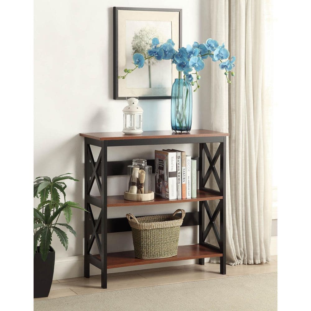 Oxford Black 3-Tier Modern Bookcase with X-Pattern
