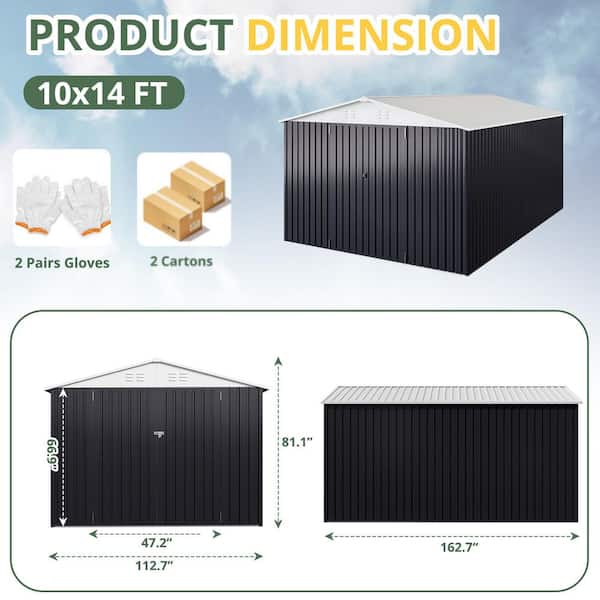 10 ft. W x 14 ft. D Outdoor Metal Shed Storage with Updated Frame Structure and Lockable Doors, White (140 sq. ft.)