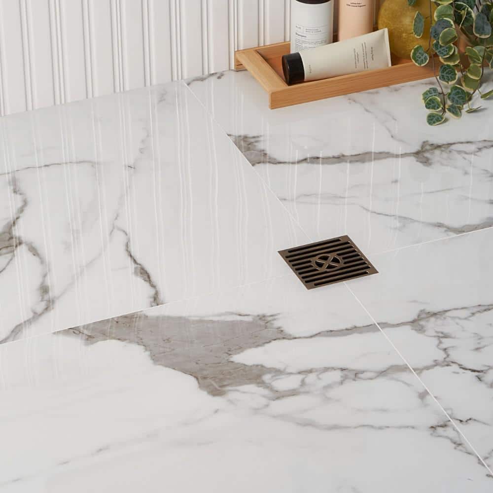 24" x 24" Polished White Porcelain Marble Look Tile