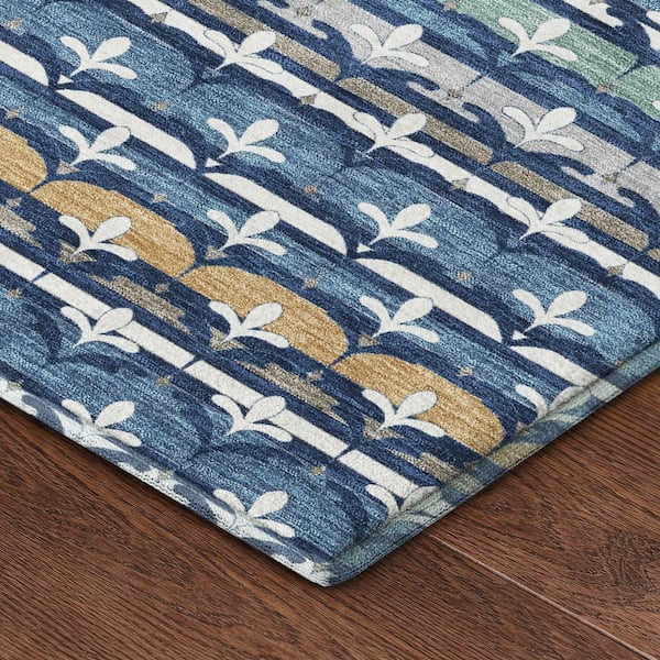 Mayfield Premium Machine Washable Abstract AMF2479 Navy 8 ft. x 10 ft. Area Rug