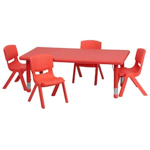 5-Piece Rectangle Metal Top Table and Chair Set in Red