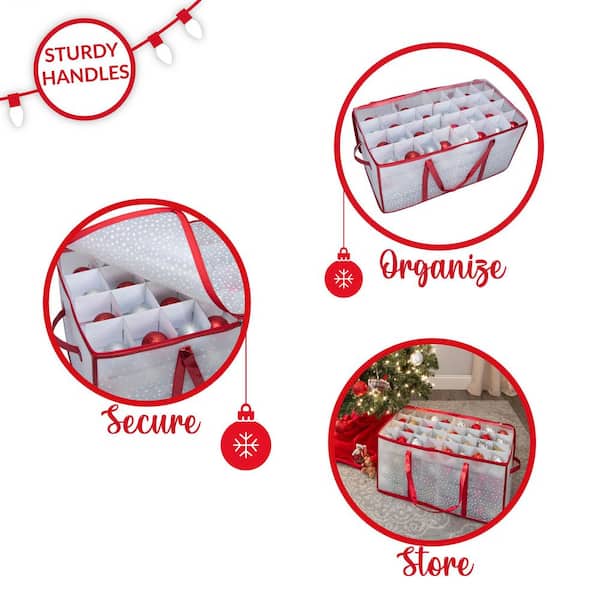  Zober Large Christmas Ornament Storage Box - Stores 128  Ornaments W/Dividers - Non-Woven, Durable Christmas Storage Containers -  Dual Zipper - Gray : Home & Kitchen