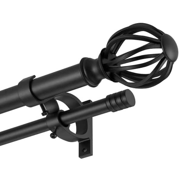 72-144in Matte Black Dual Curtain Rod with Cage Decorative Finials