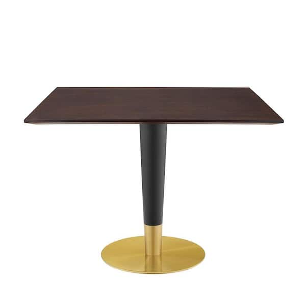 MODWAY Zinque 40 in. Gold Cherry Walnut Square Dining Table