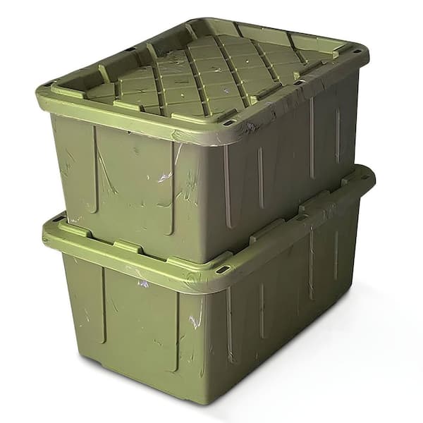 2 Pack Durabilt Storage, Stackable Bins, 27 Gallon Containers, Green Camo