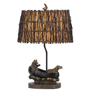 27 in. Bronze Bears in the Boat Table Lamp with Brown Novelty Shade