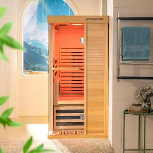 1-Person Indoor Canadian Hemlock Infrared Sauna with 7-Carbon Fiber Heaters, Sound System