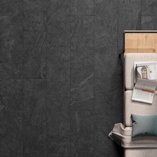 Sample - Slate Black Matte 6 in. x 6 in. Stone Look Porcelain Floor and Wall Tile