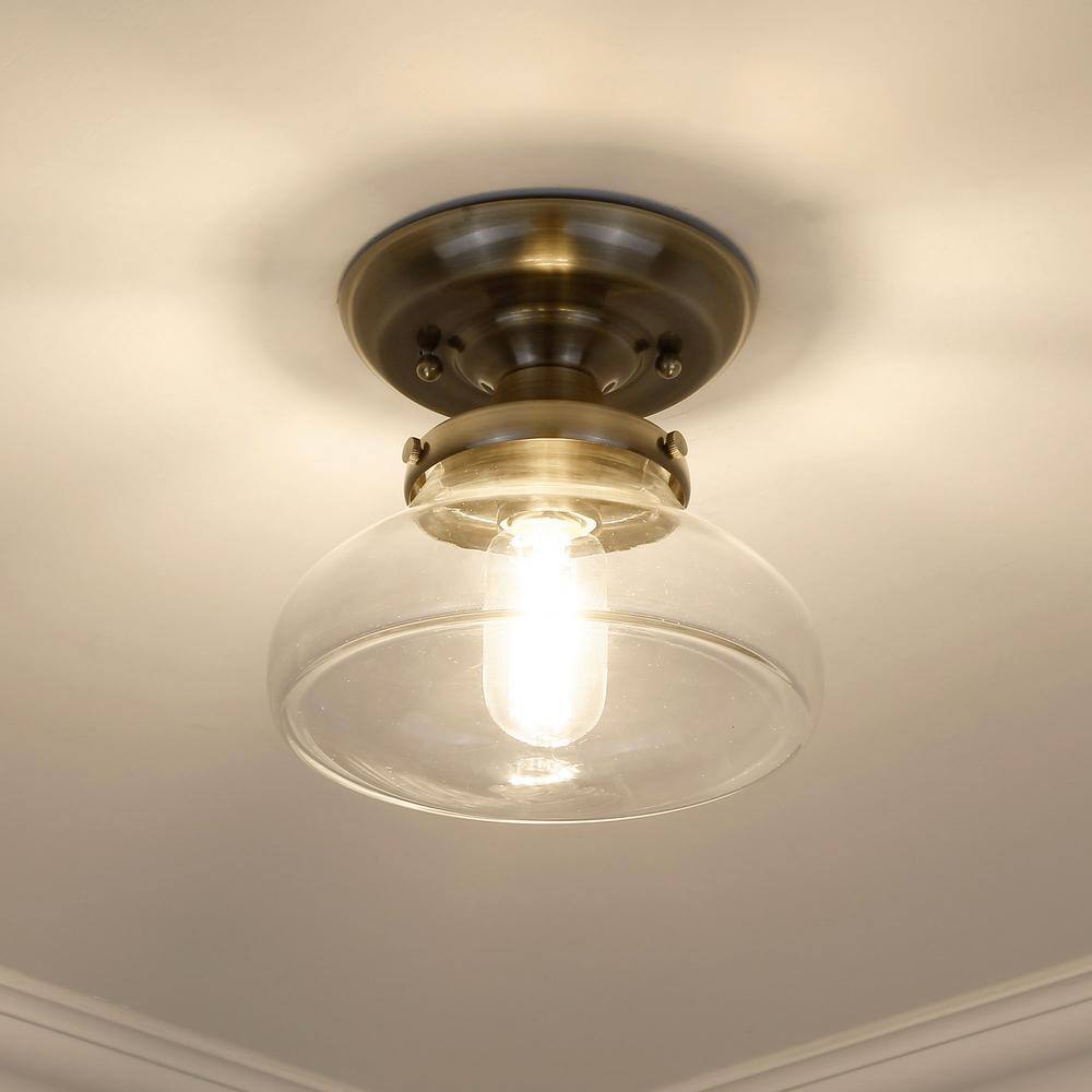 Nash Classic Clear Glass & Aged Brass Semi-Flush Ceiling Light