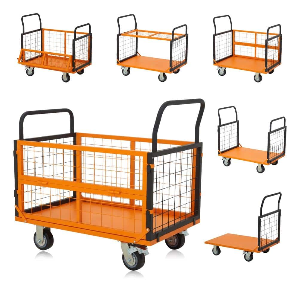 Heavy-Duty 4-in-1 Platform Truck Cart with Removable Cage – 1800 lbs Capacity, Collapsible Flatbed Trolley