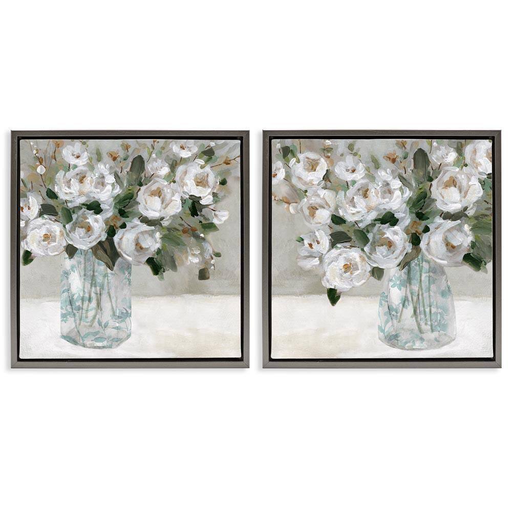 Blooming White Rose Bouquets by Carol Robinson 2-Pieces Gray Floater Frame Nature Graphic Art Print 18 in. x 18 in. price history on PriceWatchPro