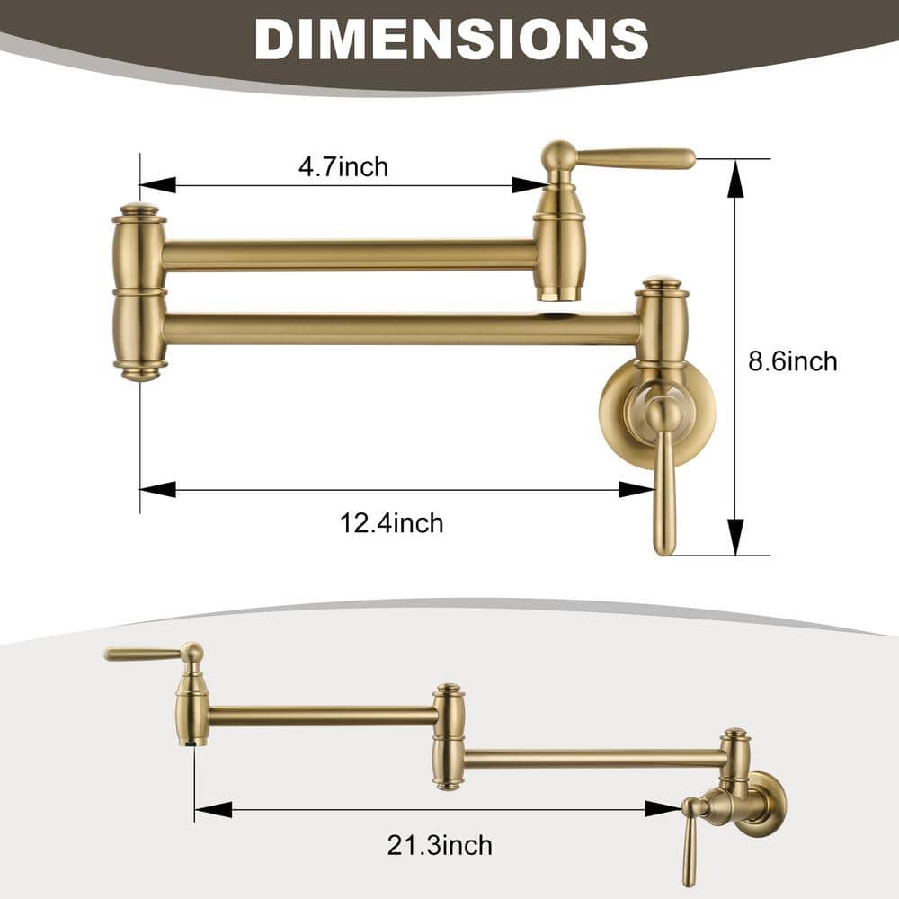 Brushed Gold Brass Wall Mounted Double Handle Pot Filler