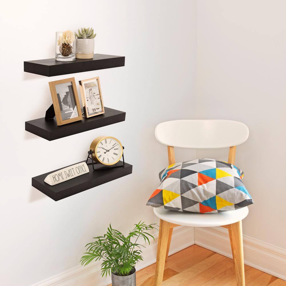Black MDF Minimalist Floating Wall Shelf Set of Three