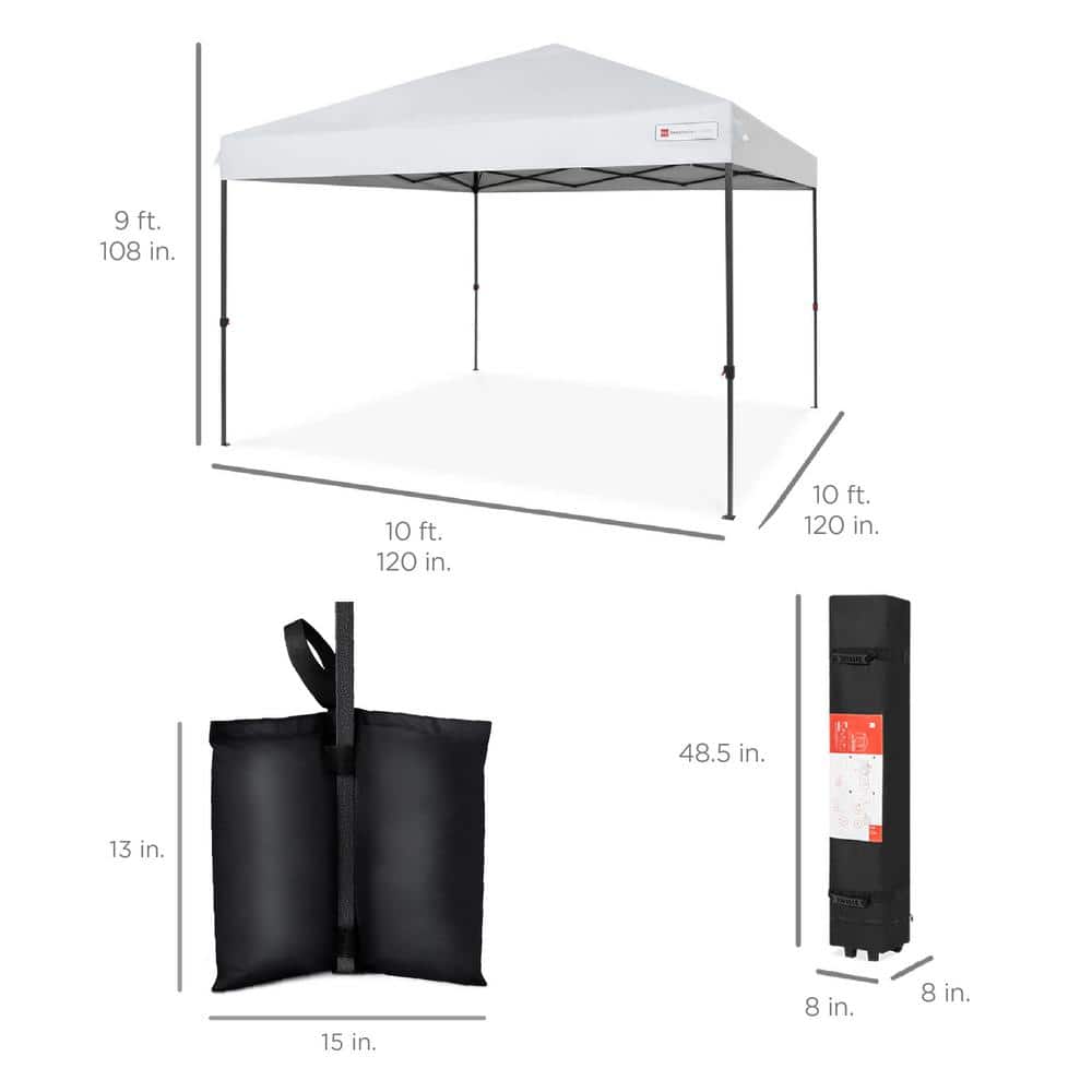 White 10x10ft Easy Setup Pop Up Canopy with Wheeled Case