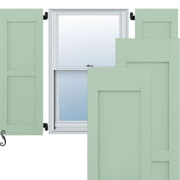 Ekena Millwork Americraft 12 in. W x 32 in. H 2-Equal Flat Panel Exterior Real Wood Shutters Per Pair in Seaglass