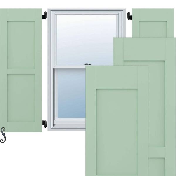 Ekena Millwork Americraft 18 in. W x 78 in. H 2-Equal Flat Panel Exterior Real Wood Shutters Per Pair in Seaglass