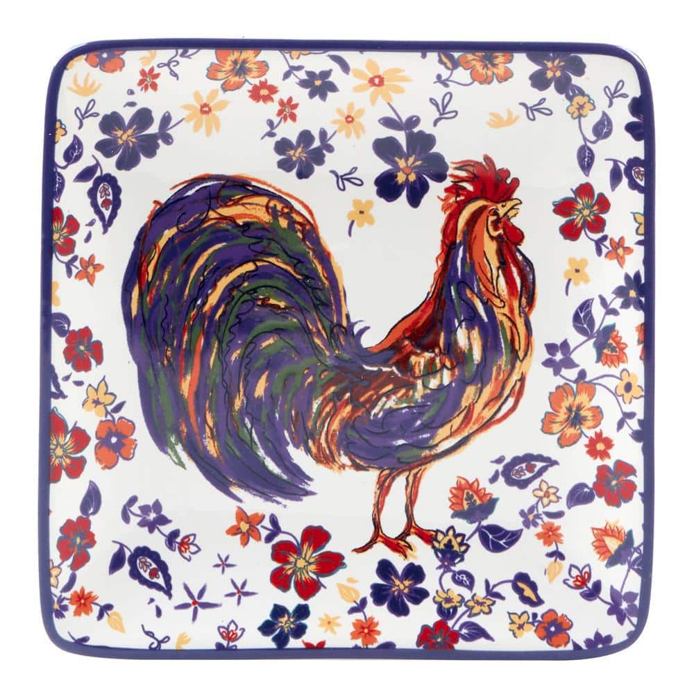 Morning Rooster 6" Ceramic Canape Plates Set of 4