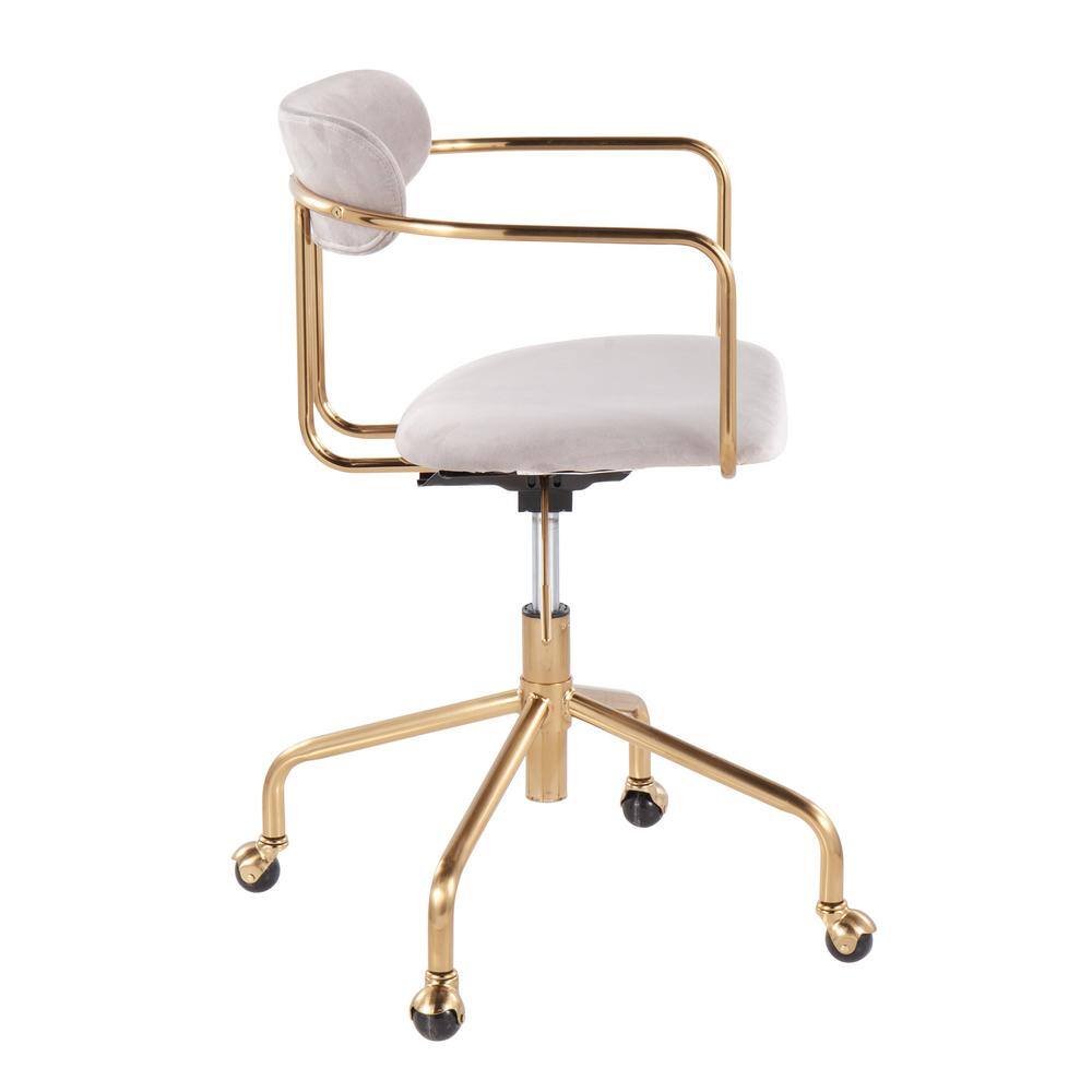Pearl Silver Velvet and Gold Metal Swivel Task Chair