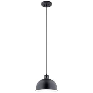 Zailey 11.5 in. 1-Light Black Contemporary Shaded Kitchen Dome Pendant Hanging Light with Metal Shade