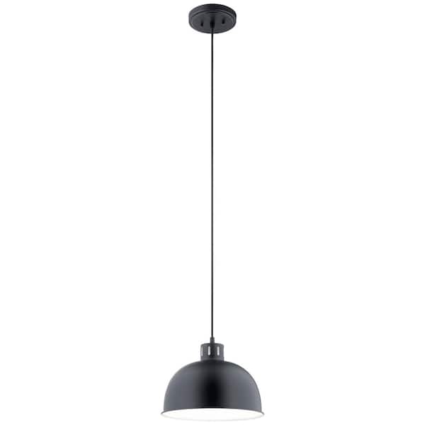 KICHLER Zailey 11.5 in. 1-Light Black Contemporary Shaded Kitchen Dome Pendant Hanging Light with Metal Shade