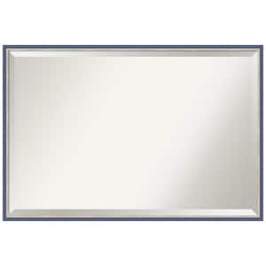 Theo Blue Narrow 37.25 in. x 25.25 in. Beveled Modern Rectangle Wood Framed Wall Mirror in Blue