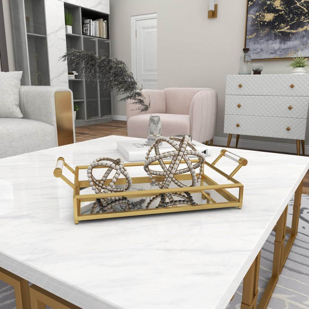 Gold Metal Mirrored Decorative Tray with Acrylic Handles