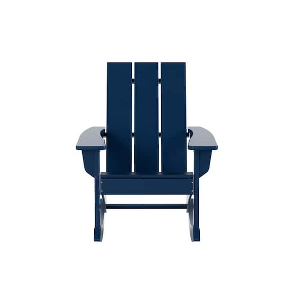 Shoreside Navy Blue Plastic Modern Adirondack Outdoor Rocking Chair