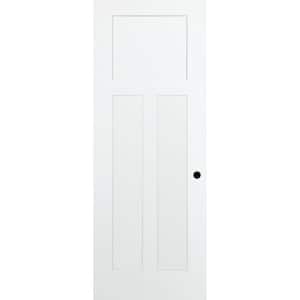24 in. x 80 in. 3-Panel Mission White Primed Shaker Solid Core Wood Interior Door Slab with Bore
