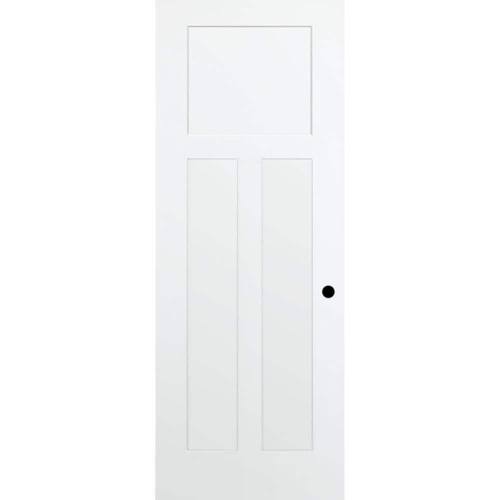 36 in. x 80 in. 3-Panel Mission Primed White Shaker Solid Core Wood Interior Door Slab with Bore price history on PriceWatchPro