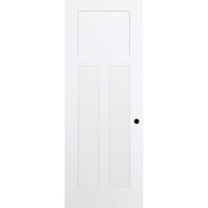 36 in. x 80 in. 3-Panel Mission Primed White Shaker Solid Core Wood Interior Door Slab with Bore