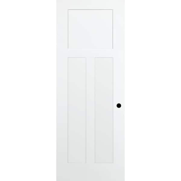 Steves & Sons 36 in. x 80 in. 3-Panel Mission Primed White Shaker Solid Core Wood Interior Door Slab with Bore